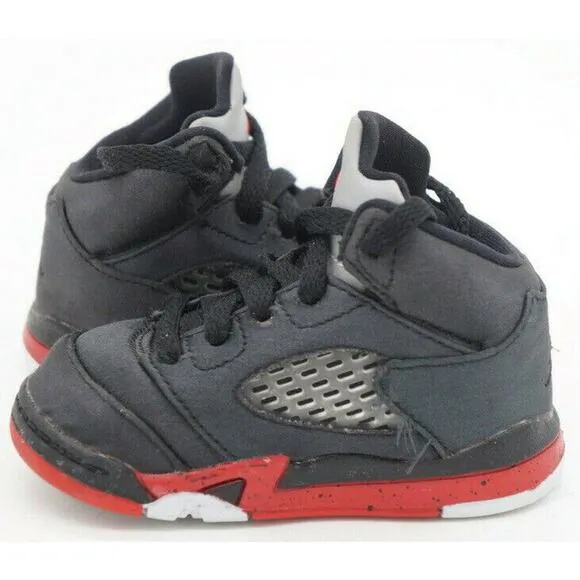 Air Jordan 5 Retro Satin Bred Black Red Basketball Shoes 440880-008 Size 5C