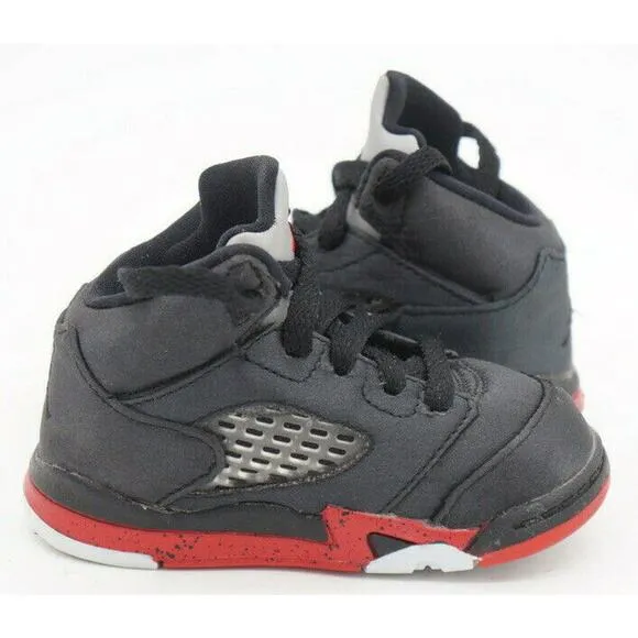 Air Jordan 5 Retro Satin Bred Black Red Basketball Shoes 440880-008 Size 5C