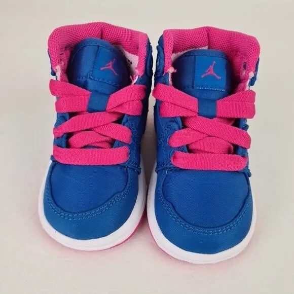 Air Jordan Retro 1 Mid Techno Blue Pink Girls' Toddler