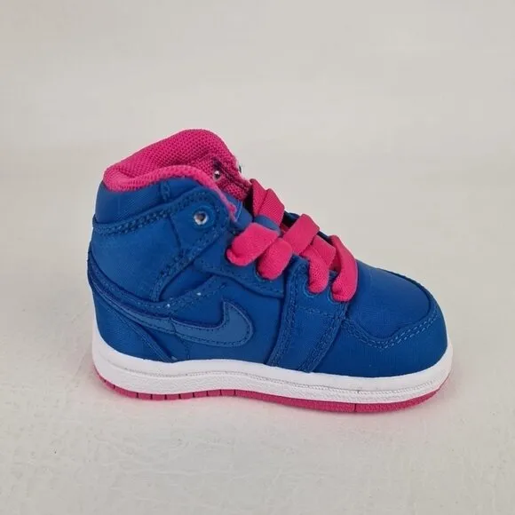 Air Jordan Retro 1 Mid Techno Blue Pink Girls' Toddler