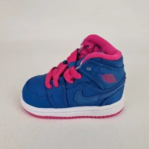 Air Jordan Retro 1 Mid Techno Blue Pink Girls' Toddler