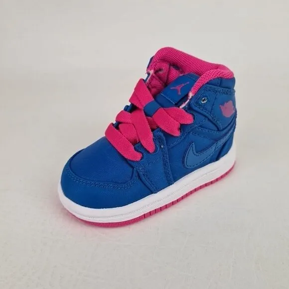 Air Jordan Retro 1 Mid Techno Blue Pink Girls' Toddler
