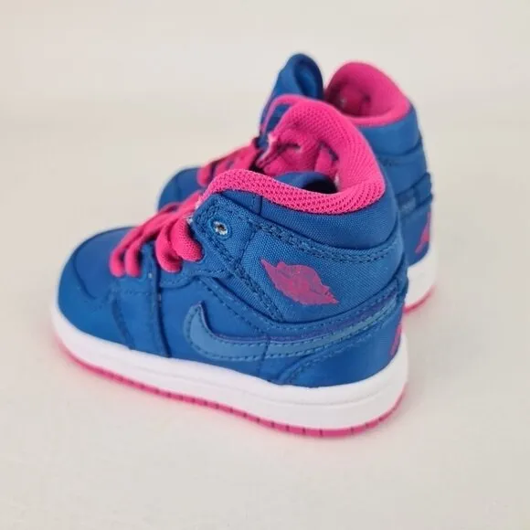 Air Jordan Retro 1 Mid Techno Blue Pink Girls' Toddler