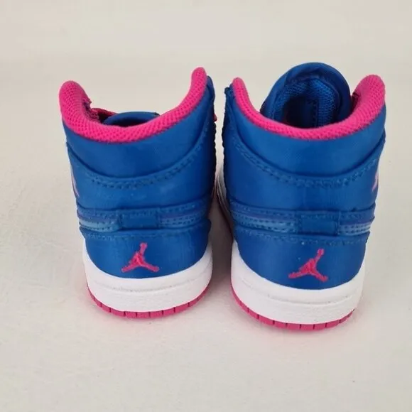 Air Jordan Retro 1 Mid Techno Blue Pink Girls' Toddler