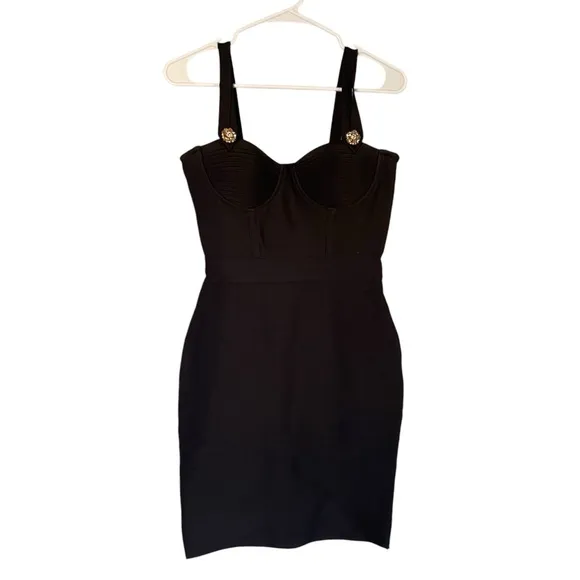 AKIRA Body Con Bandage Sheath Evening Dress Black Sz M