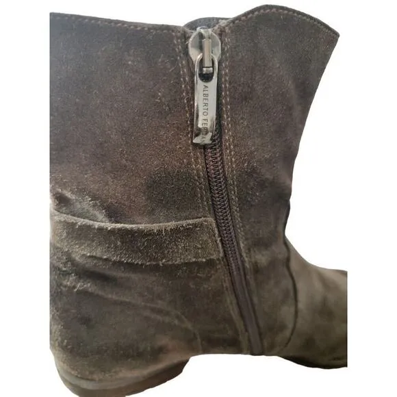 Alberto Fermani Ankle Boots Women's Sz 8.5 Suede Distressed Boho Brown