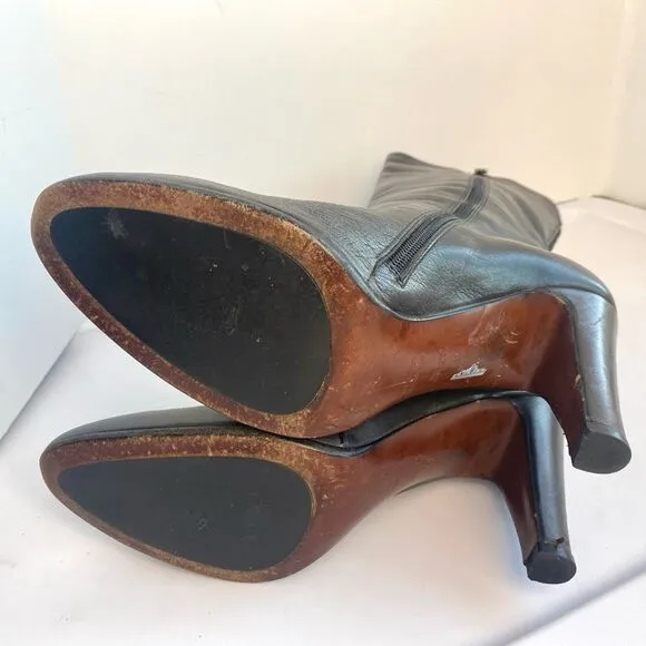 Alberto Fermani Italy 40 9 9.5 handmade Charcoal Grey leather heel boots Tall Vi