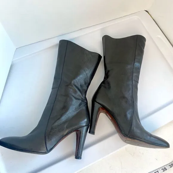 Alberto Fermani Italy 40 9 9.5 handmade Charcoal Grey leather heel boots Tall Vi