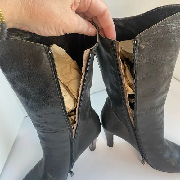 Alberto Fermani Italy 40 9 9.5 handmade Charcoal Grey leather heel boots Tall Vi