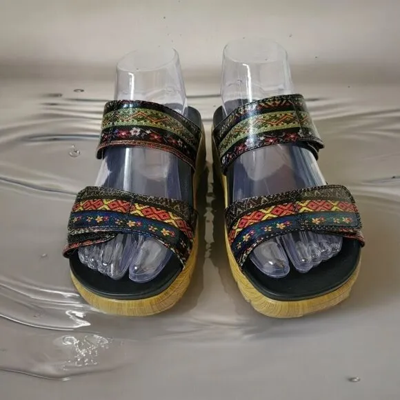 Alegria by PG Lite Boho Glitter Floral Slide Platform Sandals 36