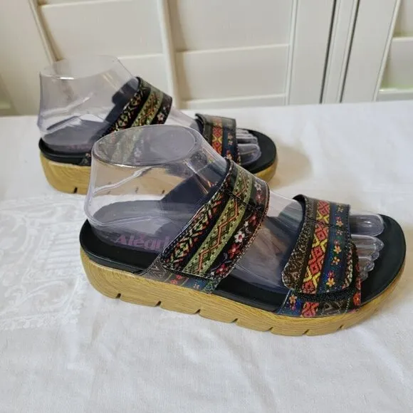 Alegria by PG Lite Boho Glitter Floral Slide Platform Sandals 36