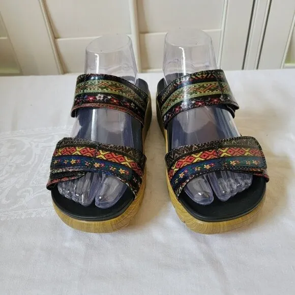 Alegria by PG Lite Boho Glitter Floral Slide Platform Sandals 36