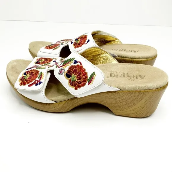 Alegria Embroidered Leather Slip-on Wedge Sandals