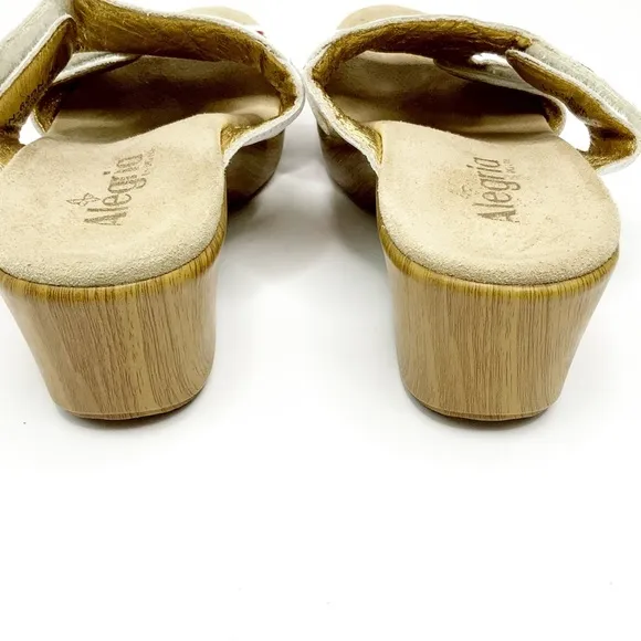 Alegria Embroidered Leather Slip-on Wedge Sandals