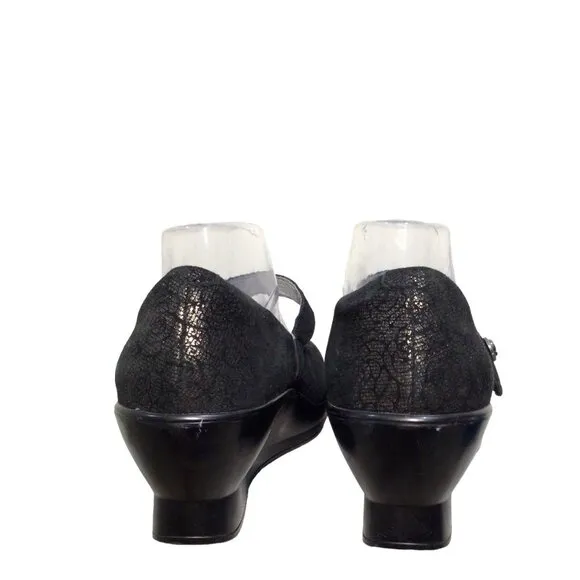 ALEGRIA Flair Mary Jane Wedge Shoes 10 Slip Resistant Black Pewter Florette Flor