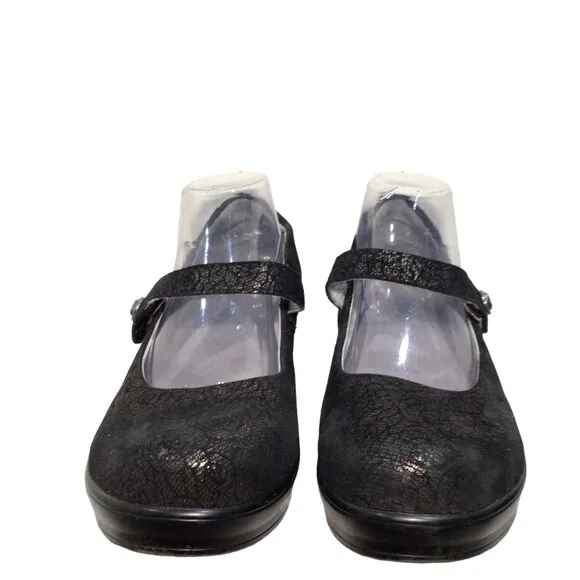 ALEGRIA Flair Mary Jane Wedge Shoes 10 Slip Resistant Black Pewter Florette Flor