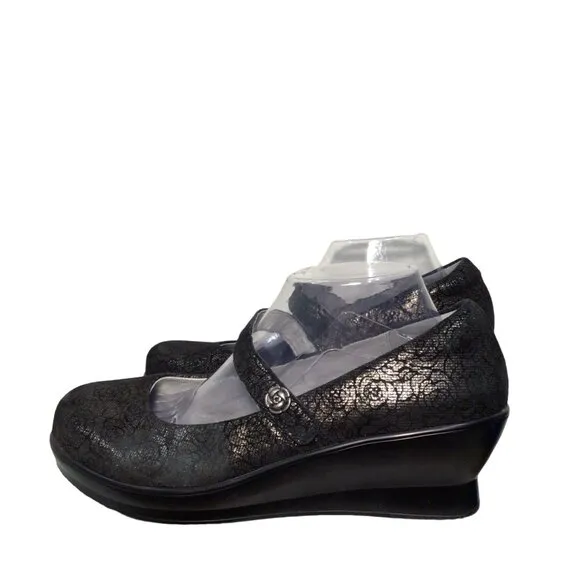 ALEGRIA Flair Mary Jane Wedge Shoes 10 Slip Resistant Black Pewter Florette Flor