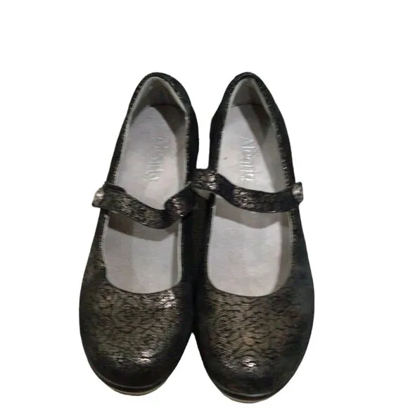 ALEGRIA Flair Mary Jane Wedge Shoes 10 Slip Resistant Black Pewter Florette Flor