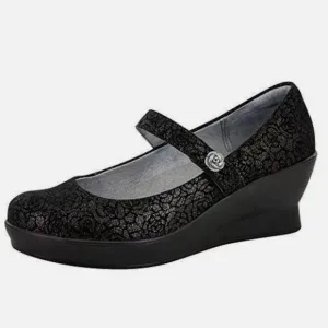 ALEGRIA Flair Mary Jane Wedge Shoes 10 Slip Resistant Black Pewter Florette Flor
