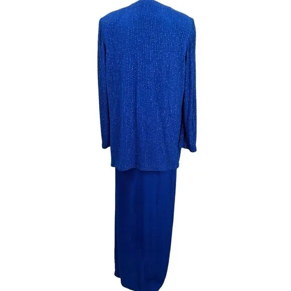 Alex Evenings Deep Royal Blue Glitter Embellished 2-Piece Jacket Gown Size 1200