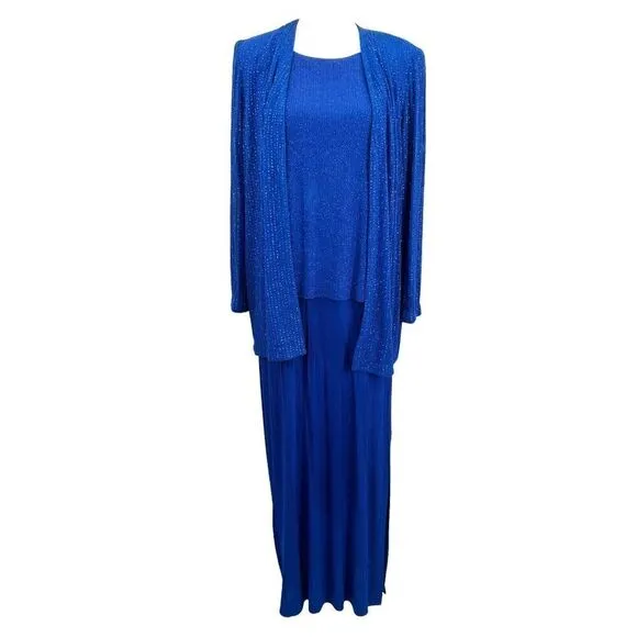 Alex Evenings Deep Royal Blue Glitter Embellished 2-Piece Jacket Gown Size 1200
