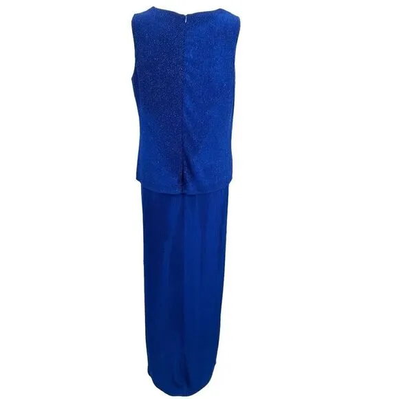Alex Evenings Deep Royal Blue Glitter Embellished 2-Piece Jacket Gown Size 1200