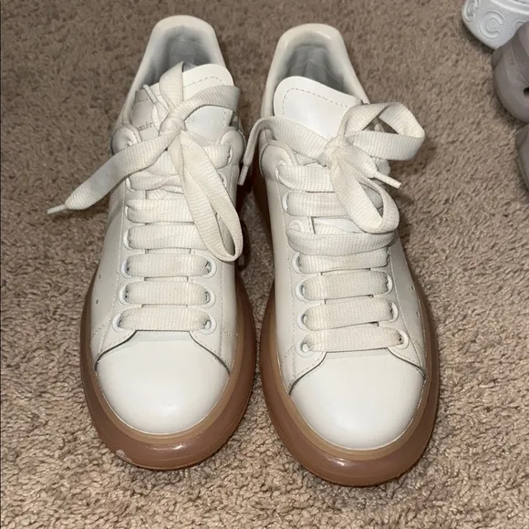 Alexander McQueen White and Tan Sneakers Minimalist Design