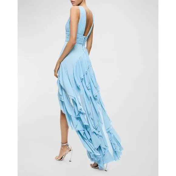 Alice   Olivia Holly Asymmetric Ruffle Midi Dress Size 6 $695