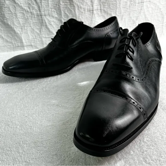 Alipasinm Classic Oxford Mens 10 Black Genuine Leather Lace Up Dress Shoes