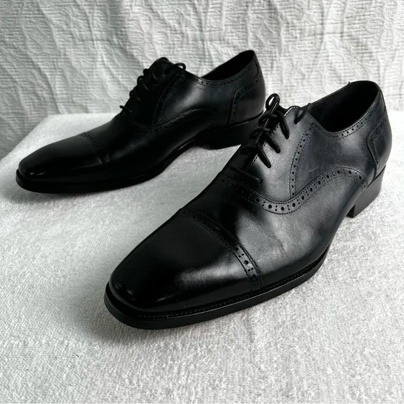 Alipasinm Classic Oxford Mens 10 Black Genuine Leather Lace Up Dress Shoes