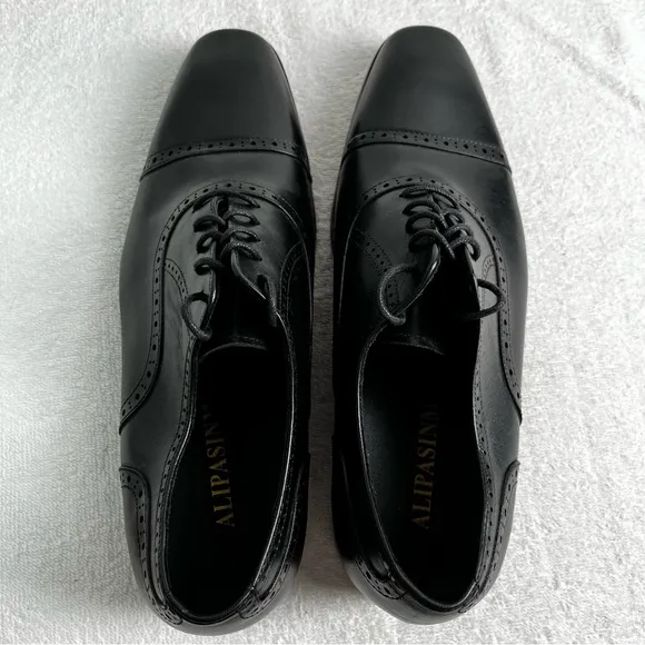 Alipasinm Classic Oxford Mens 10 Black Genuine Leather Lace Up Dress Shoes