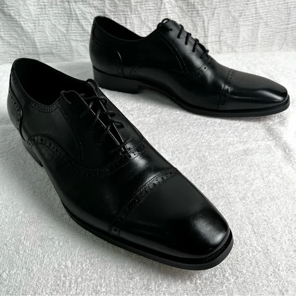Alipasinm Classic Oxford Mens 10 Black Genuine Leather Lace Up Dress Shoes
