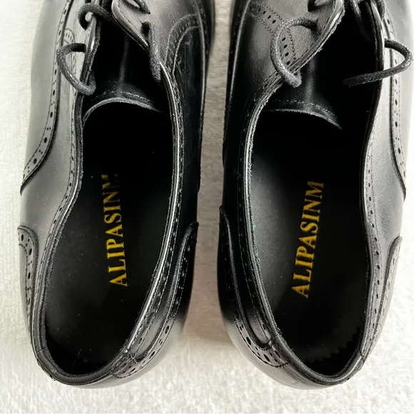 Alipasinm Classic Oxford Mens 10 Black Genuine Leather Lace Up Dress Shoes