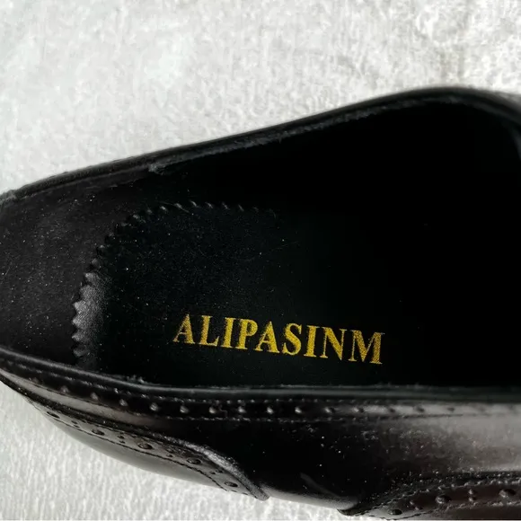 Alipasinm Classic Oxford Mens 10 Black Genuine Leather Lace Up Dress Shoes