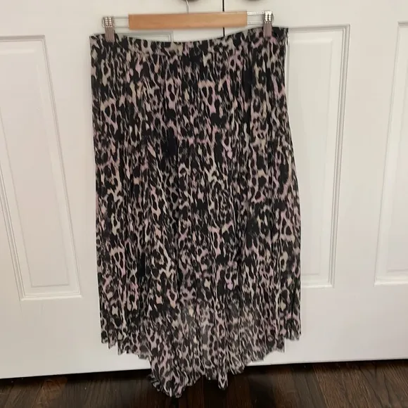 All Saints Leah Asymmetrical Leopard Print High Low Skirt