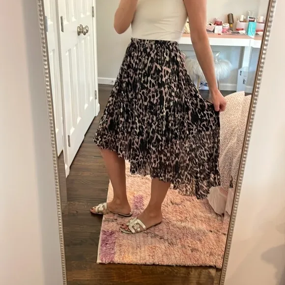 All Saints Leah Asymmetrical Leopard Print High Low Skirt