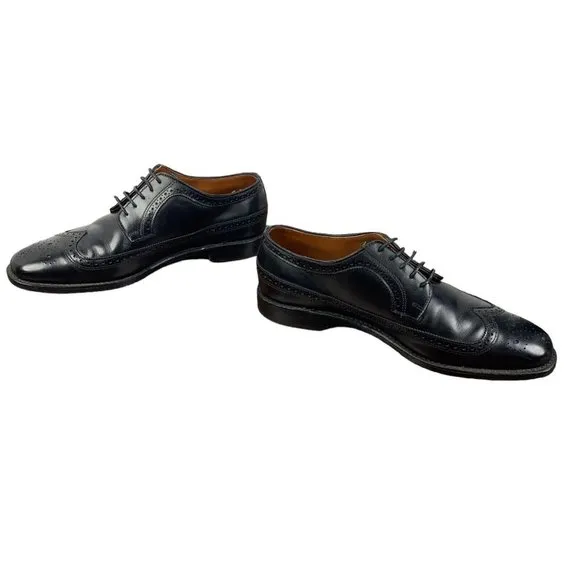 Allen Edmonds Black Leiden Wingtip Oxford Dress Shoes Leather Handcrafted 10.5B