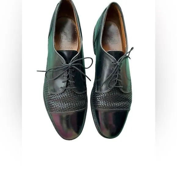 Allen Edmonds Lauderdale Woven Cap Dress Derby Leather Shoes Black Size 11 B