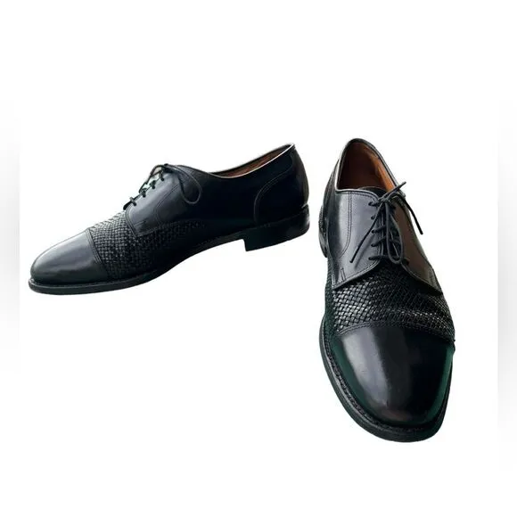 Allen Edmonds Lauderdale Woven Cap Dress Derby Leather Shoes Black Size 11 B