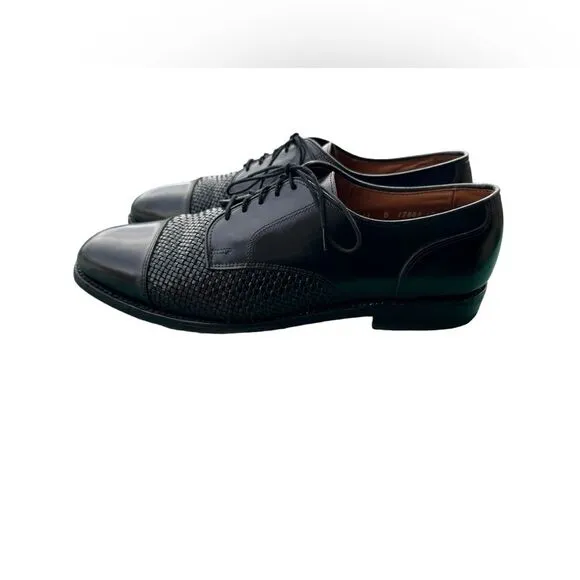 Allen Edmonds Lauderdale Woven Cap Dress Derby Leather Shoes Black Size 11 B