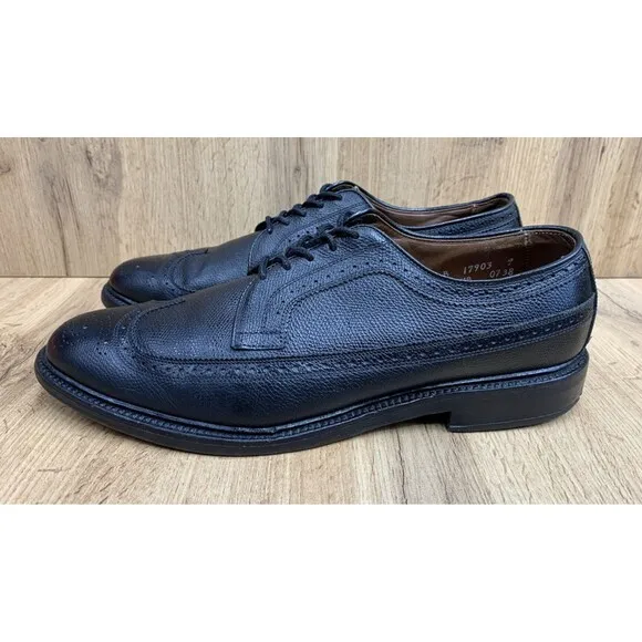 Allen Edmonds Mens MacNeil Wingtip Derby Dress Shoes Black Leather Brogues 11 B