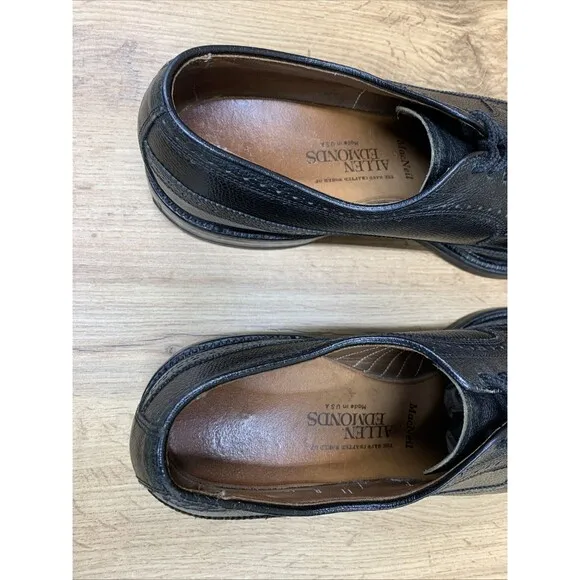Allen Edmonds Mens MacNeil Wingtip Derby Dress Shoes Black Leather Brogues 11 B