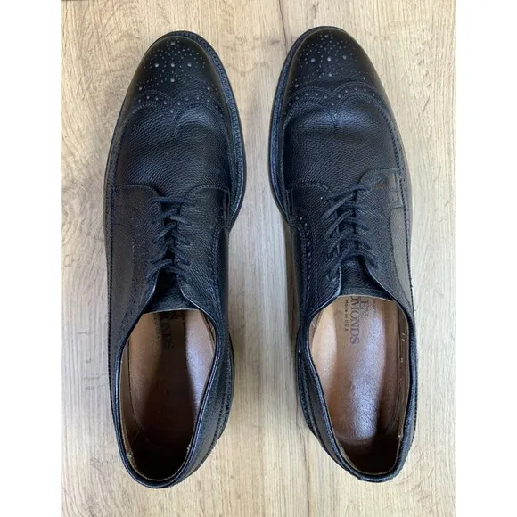 Allen Edmonds Mens MacNeil Wingtip Derby Dress Shoes Black Leather Brogues 11 B