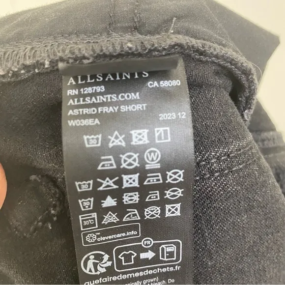 ALLSAINTS Astrid Fray Shorts in Washed Black W036EA Women’s Size 25 Boho
