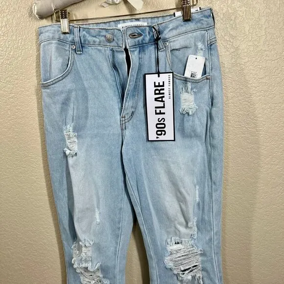 Almost Famous Distress Jeans 90's Flare Women's size 7 boho bell boots
