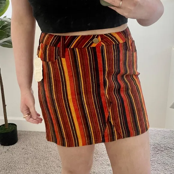 Altar'd Striped Utility Rock Country Corduroy Sunset Boho Festival Mini Skirt