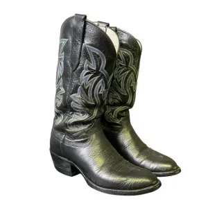 Amazonas Black Leather Western Cowboy Boot Sz 8.5 Vintage Cowtown Boots Blue