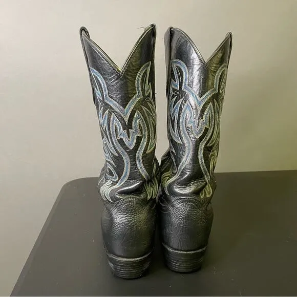 Amazonas Black Leather Western Cowboy Boot Sz 8.5 Vintage Cowtown Boots Blue