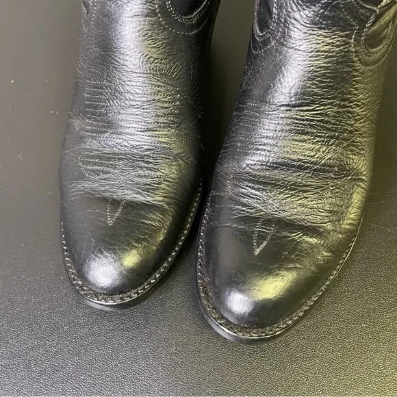 Amazonas Black Leather Western Cowboy Boot Sz 8.5 Vintage Cowtown Boots Blue