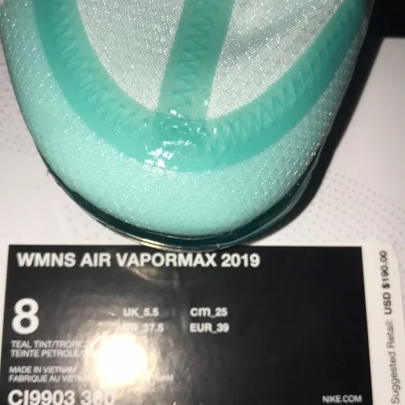 &gt;✅AIR VAPORMAX 2019 TEAL TINT TROPICAL TWIST BRAND NEW NIKE SZ 8, CENTIMETERS 25